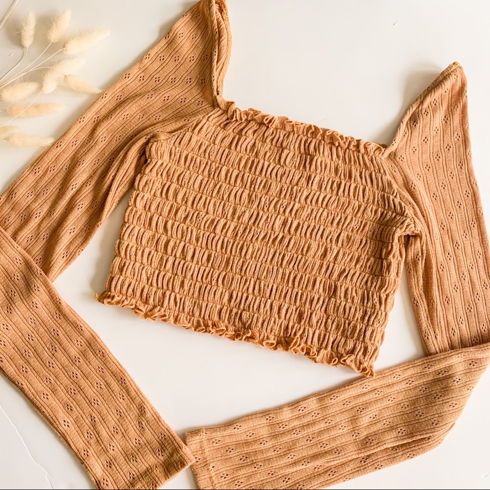 Mustard Ruched Long Sleeve Crop Top